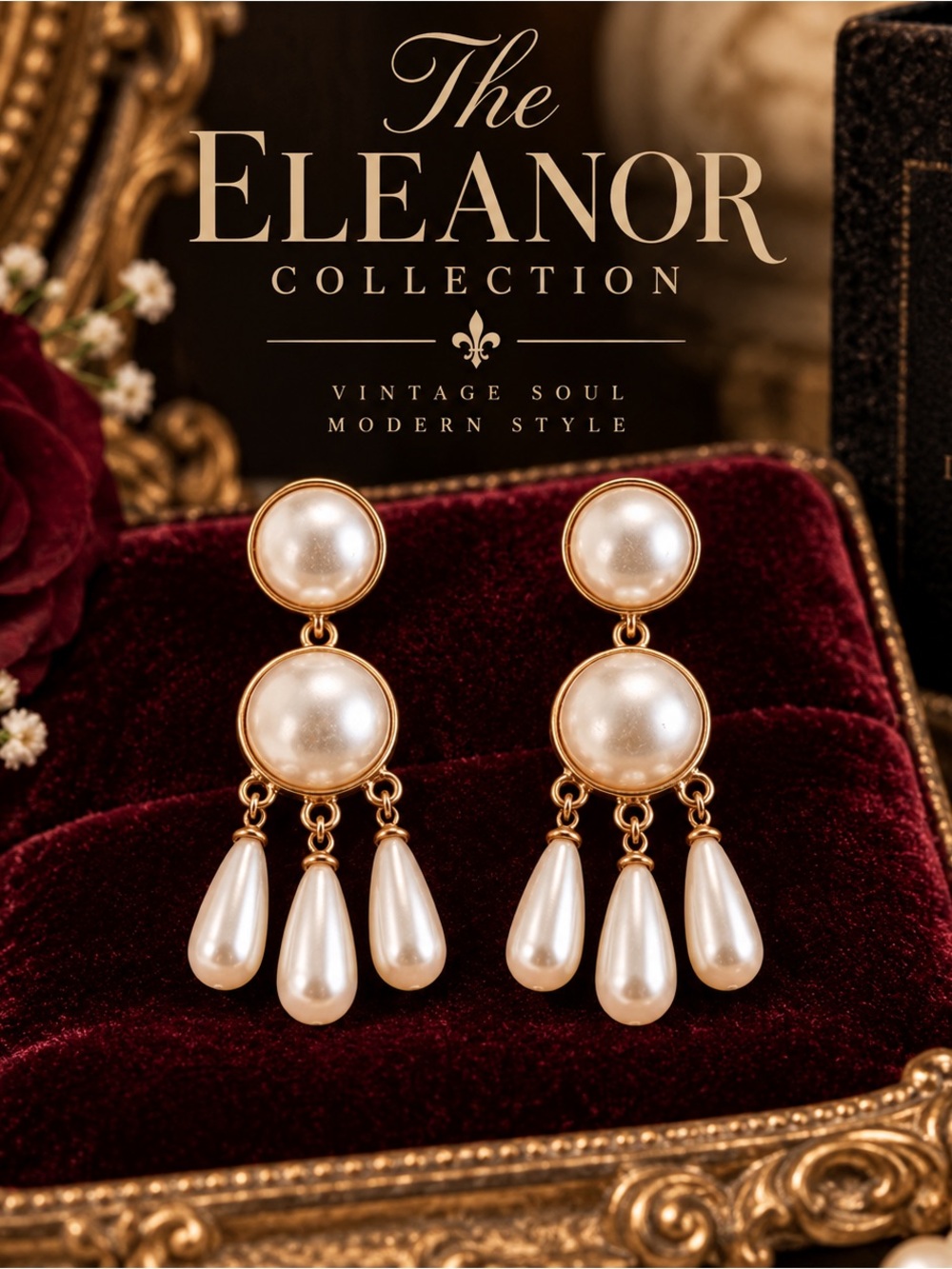 The Eleanor Collection Faux Pearl Chandelier Drop Earrings NWT